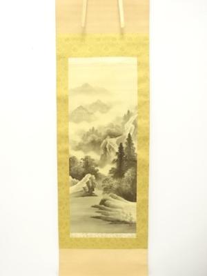 伊藤春嶺筆　水墨山水　肉筆絹本掛軸